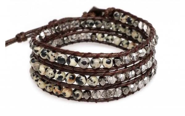 DANI DESIGNS WRAP STONE, METAL, CLEAR BEADS ON BROWN CORD picture