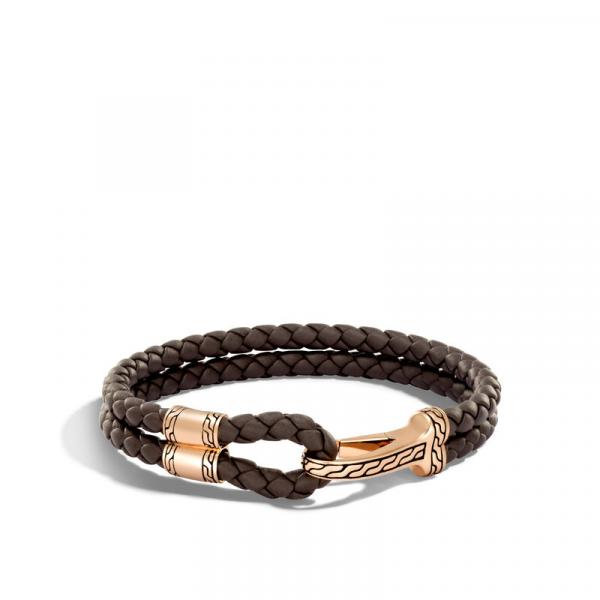 JOHN HARDY MEN'S CLASSIC CHAIN BRONZE HOOK STATION BRACELET ON 5MM BROWN LEATHER CORD