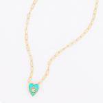 DANI DESIGNS 16'' RHODIUM PAPER CLIP W/TURQUOISE ENAMEL HEART EVIL EYE NECKLACE