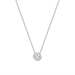 18K .50CTW ROUND DIAMOND BEZEL PENDANT 18" NECKLACE picture