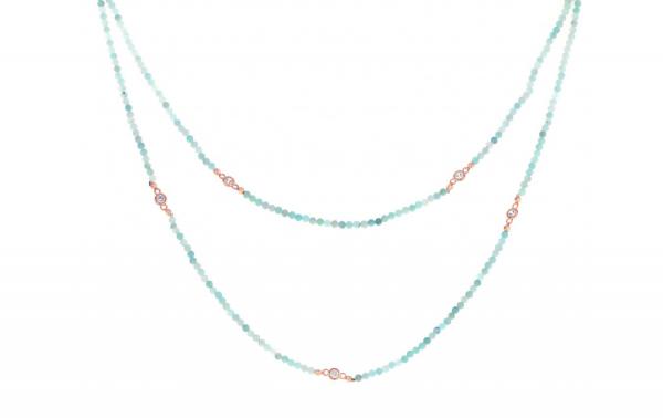 DANI DESIGNS MASK HOLDER/NECKLACE 36" NECKLACE FACETED 3MM AMAZONITE BEADS W/CZS