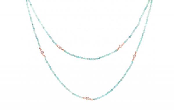 DANI DESIGNS MASK HOLDER/NECKLACE 36" NECKLACE FACETED 3MM AMAZONITE BEADS W/CZS picture