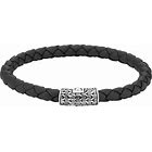 JOHN HARDY SILVER ROUND WOVEN BRACELET ON BLACK LEATHER CORD