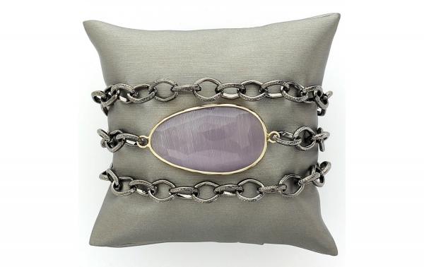 DANI DESIGNS HEMATITE BRACELET/NECKLACE LIGHT LAVENDER CAT EYE picture