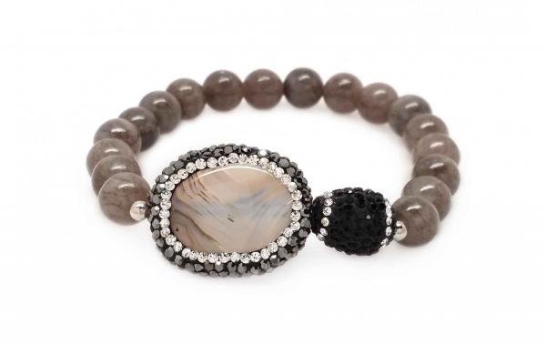 DANI DESIGNS STRETCH, GREY & CRYSTALLIZED AGATE & CAPPED BEADS BRACELET picture