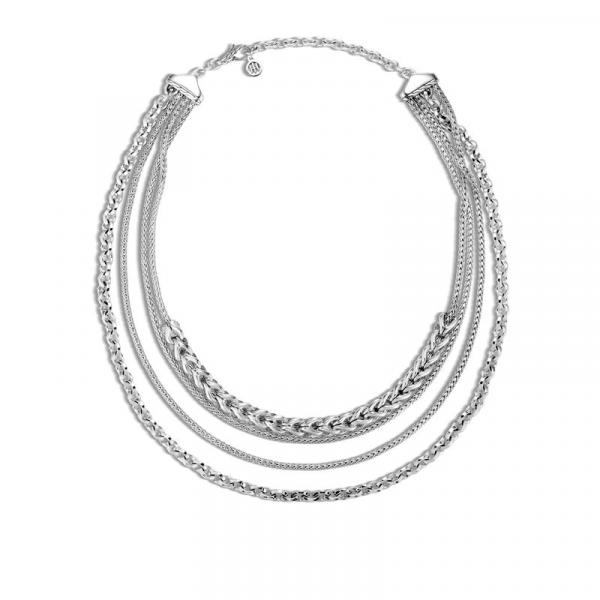 JOHN HARDY ASLI CLASSIC CHAIN LINK SILVER MULTI ROW NECKLACE