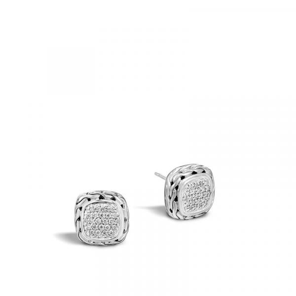 JOHN HARDY SILVER DIAMOND PAVE SMALL SQUARE EARRINGS