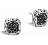 JOHN HARDY SILVER LAVA SMALL SQUARE EARRINGS WITH BLACK SAPPHIRE
