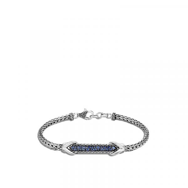 JOHN HARDY ASLI CLASSIC CHAIN STATION BRACELET 3.5 SS LAVA BLUE SAPPHIRE