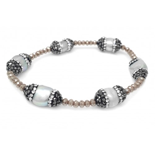 DANI DESIGNS TAN BEADS W/CRYSTALLIZED 6 CAPPED FRESHWATER PEARL BRACELET picture