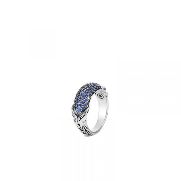 JOHN HARDY ASLI CLASSIC CHAIN LINK SILVER RING W/BLUE SAPPHIRE