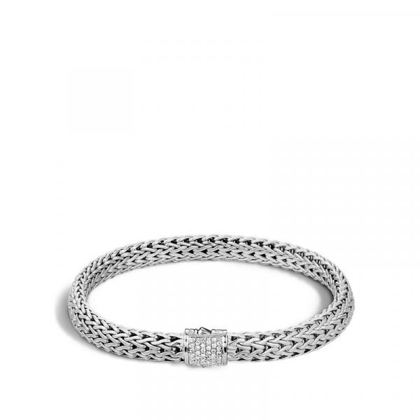 JOHN HARDY LADIES CHAIN SILVER DIAMOND PAVE BRACELET 0.16CTW MED