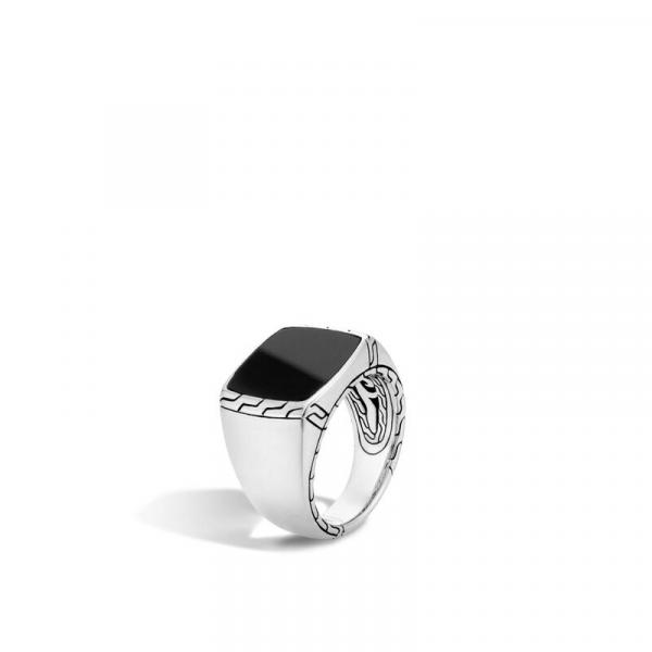 JOHN HARDY SILVER SIGNET RING WITH BLACK JADE