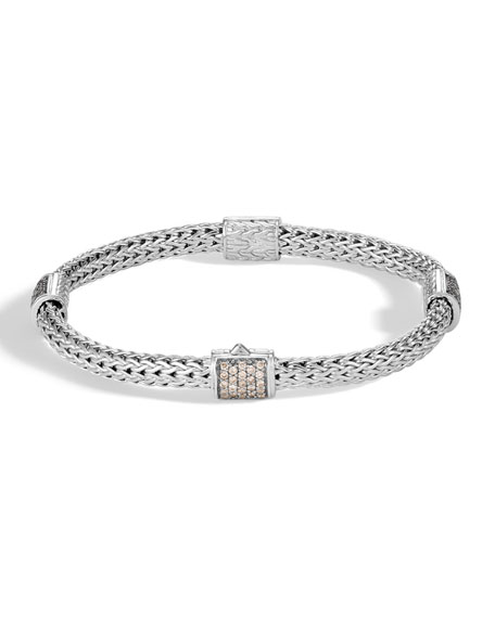 JOHN HARDY CLASSIC CHAIN SILVER 0.73CT DIAMOND PAVE FOUR STATION BRACELET