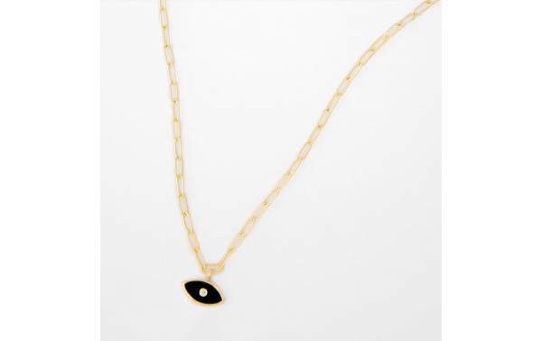 DANI DESIGNS 16'' GOLD-TONE PAPER CLIP NECKLACE W/BLACK ENAMEL EYE