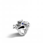 JOHN HARDY LEGENDS NAGA SILVER RING W/BLACK SAPPHIRE, BLACK SPINEL & BLUE SAPPHIRE EYES