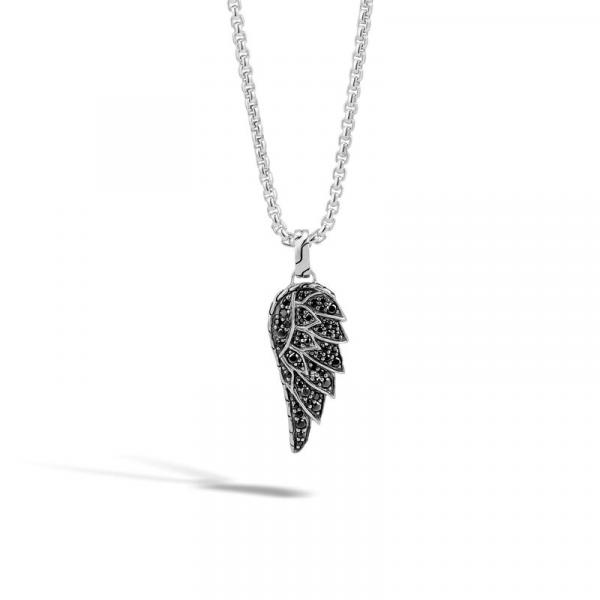 JOHN HARDY LEGENDS EAGLE SILVER LAVA EAGLE WING PENDANT WITH BLACK SAPPHIRE