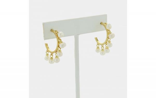 DANI DESIGNS GOLD-TONE HALF HOOPS W/DANGLING PEARLS picture