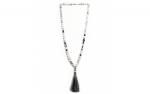 DANI DESIGNS NECKLACE WHITE HOWLITE MATT STONE CAPPED PEARL & OLIVE, REMOVABLE TASSLE