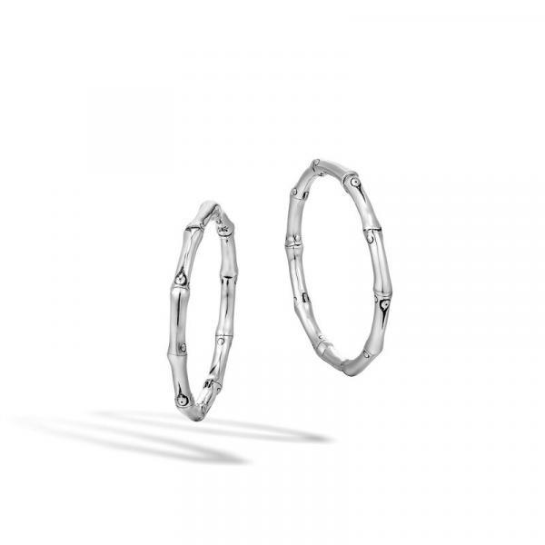 JOHN HARDY WOMEN'S BAMBOO SILVER MEDIUM HOOP EARRINGS WITH FULL CLOSURE