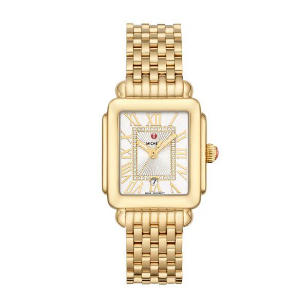 Michele Deco Madison Mid Gold Diamond Dial Complete Watch