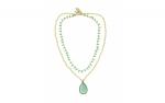 DANI DESIGNS DOUBLE LAYER GOLD 18'' CHAIN W/ MINT JADE TEARDROP PENDANT AND TEAL BEADS
