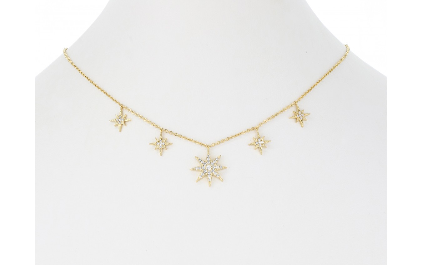 DANI DESIGNS 15'' NECKLACE W/ 5 PAVE CZ STARBURSTS picture