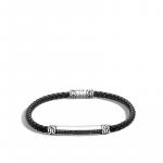 JOHN HARDY SILVER BRACELET ON 4MM BLACK LEATHER CORD WITH BLACK SAPPHIRE