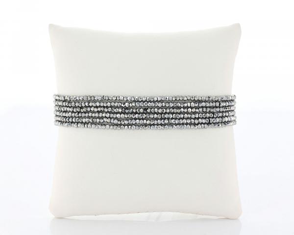 DANI DESIGNS 6 STRAND METALLIC SILVER BEADS W/BLACK CORD BRACELET picture