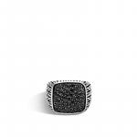 JOHN HARDY MEN'S CLASSIC CHAIN SILVER SIGNET RING WITH BLACK SAPPHIRES