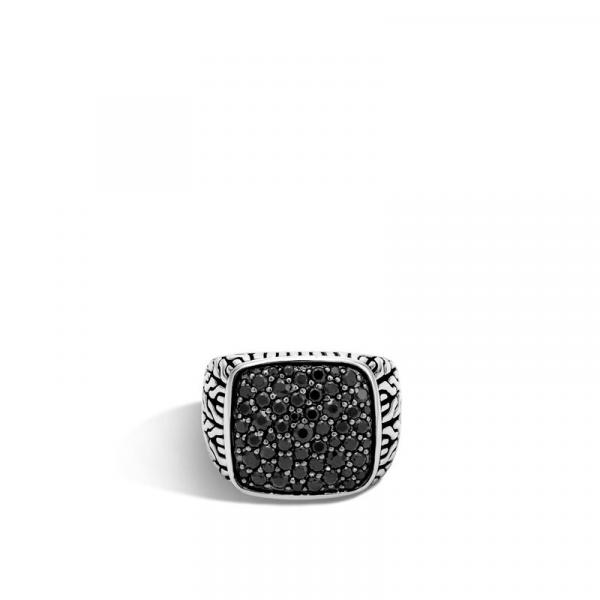 JOHN HARDY MEN'S CLASSIC CHAIN SILVER SIGNET RING WITH BLACK SAPPHIRES picture