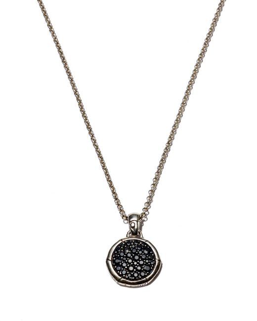 JOHN HARDY BAMBOO SILVER LAVA SMALL ROUND PENDANT W/CHAIN NECKLACE W/BLACK SAPPHIRE picture