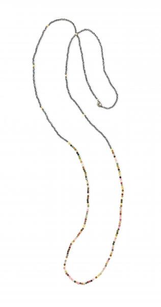 DANI DESIGNS 36'' HEMATITE & PINK TOURMALINE BEADS NECKLACE