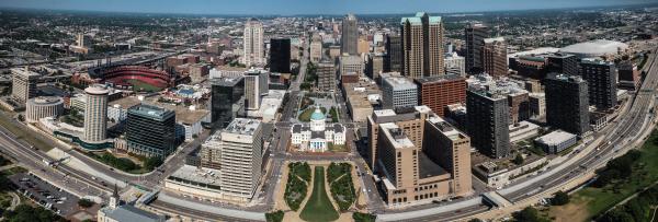 Panorama of Downtown St Louis from the Gateway Arch 8x24