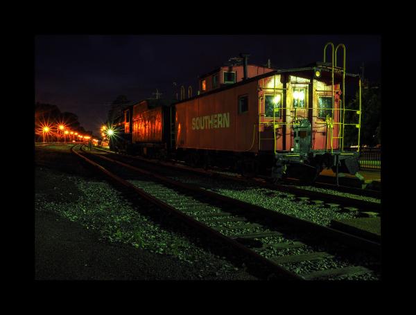 Collierville Caboose at Night 11x14