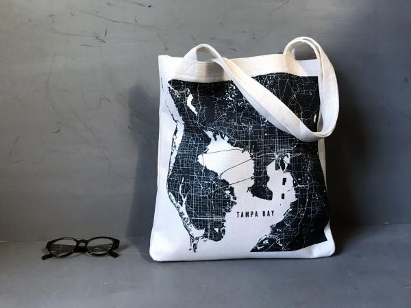 Black and White Tampa Bay Map Tote Bag | Pin Your Home picture