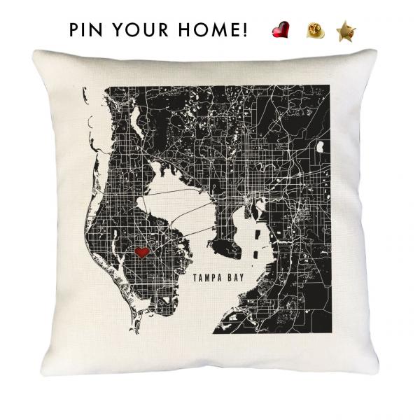 Black Tampa Map Accent Pillow Cover | Pin-Your-Home picture