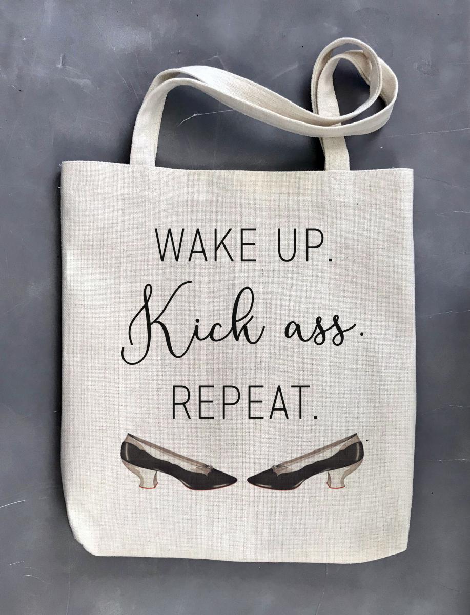Kick Ass Tote Bag | Polyester Linen Shopping Tote Handbag Girl Boss picture