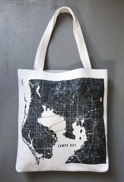 Black and White Tampa Bay Map Tote Bag | Pin Your Home picture