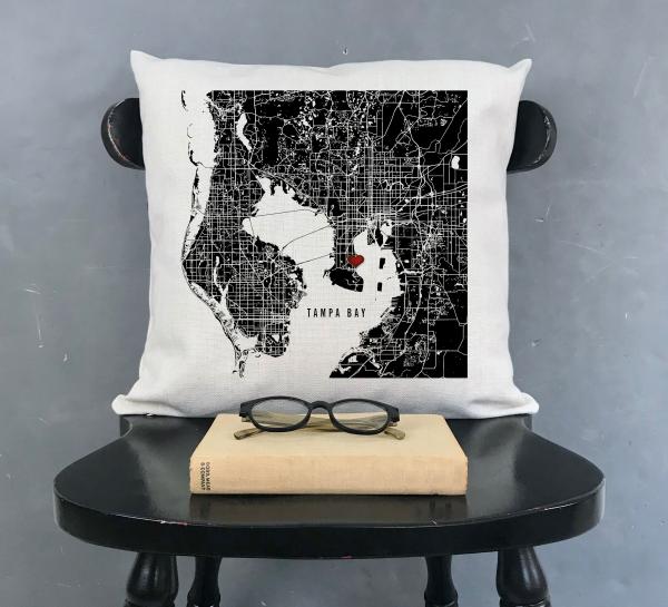 Black Tampa Map Accent Pillow Cover | Pin-Your-Home picture