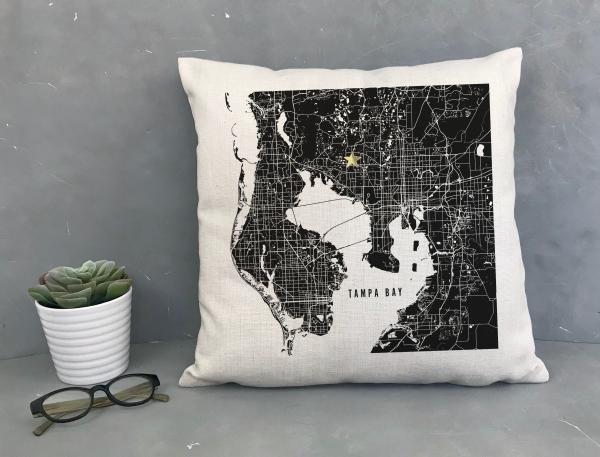 Black Tampa Map Accent Pillow Cover | Pin-Your-Home picture