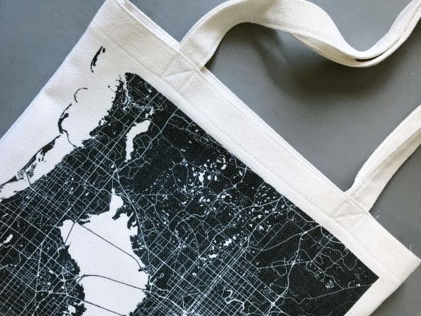 Black and White Tampa Bay Map Tote Bag | Pin Your Home picture