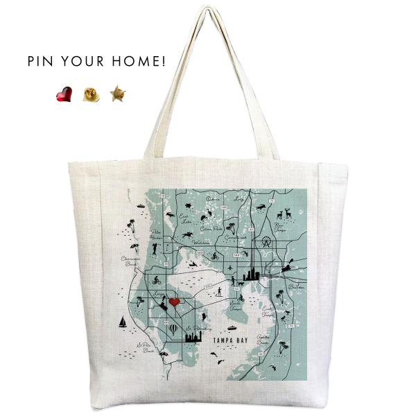 Tampa Bay Icon Map Tote Bag | Pin Your Home