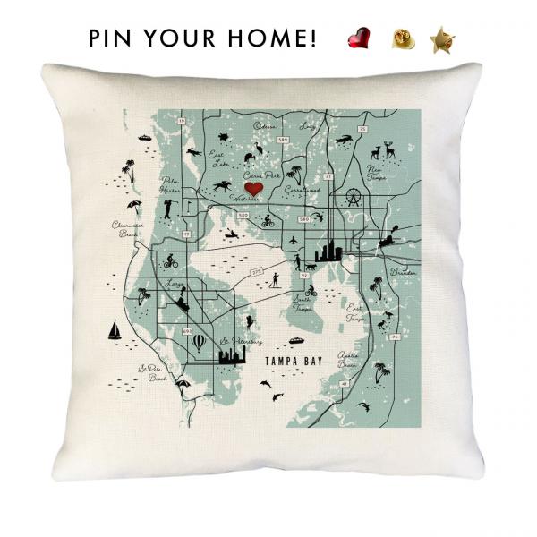 Tampa Icon Map Pillow | Pin-Your-Home