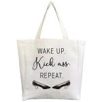 Kick Ass Tote Bag | Polyester Linen Shopping Tote Handbag Girl Boss