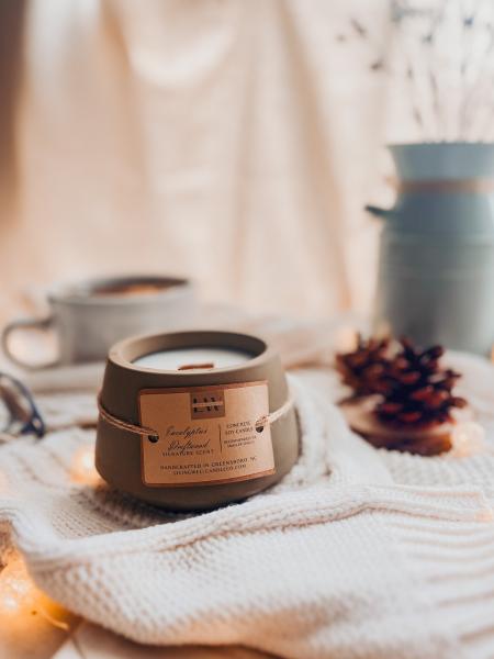 Eucalyptus Driftwood  Concrete  Wooden Wick Soy Candle