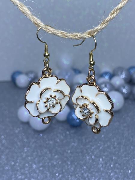 White and Gold Rose Earrings. picture