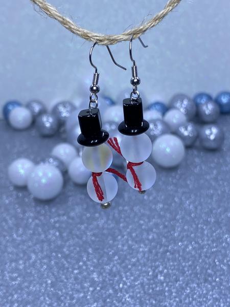 Iridescent Snowmen Earrings with Red Scarves picture