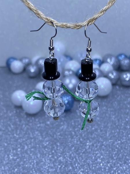 Chrystal Snowmen Earrings with Green Scarves. picture