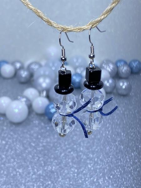 Chrystal Snowmen Earrings with Blue Scarves.